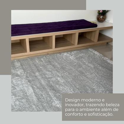Imagem de Tapete 200x250 Pelo Baixo Pra Sala Quarto Minimalista 2x2,5 Cinza Prata Antiderrapante