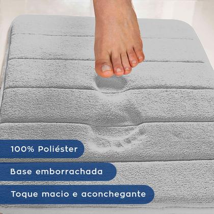 Imagem de Tapete 60x40 Banheiro Quarto Escritório Cozinha Cinza Toque Suave Emborrachado Antiderrapante Powermaid 100% Poliester