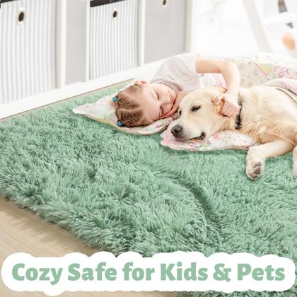 Imagem de Tapete Area Andrebio Sage Green Fluffy Furry para quarto de 4 x 6 pés