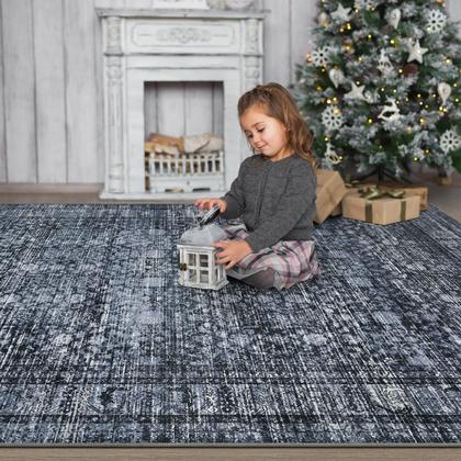 Imagem de Tapete Area Iridesca Vintage Floral Print 6 x 9 pés preto/azul