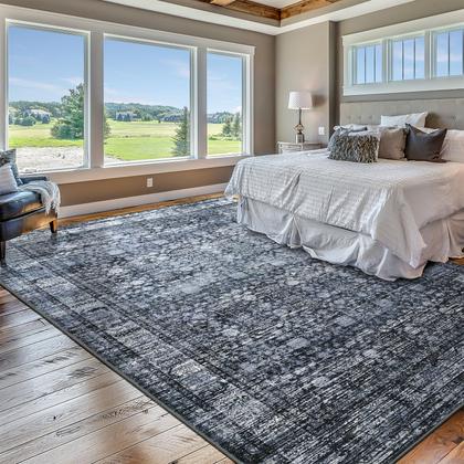 Imagem de Tapete Area Iridesca Vintage Floral Print 6 x 9 pés preto/azul