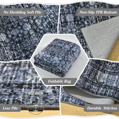 Imagem de Tapete Area Iridesca Vintage Floral Print 6 x 9 pés preto/azul