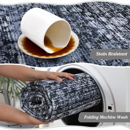 Imagem de Tapete Area Iridesca Vintage Floral Print 6 x 9 pés preto/azul