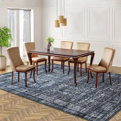 Imagem de Tapete Area Iridesca Vintage Floral Print 6 x 9 pés preto/azul