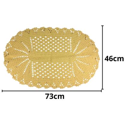 Imagem de Tapete Artesanal De Crochê Oval Barbante Amarelo N6 73Cm