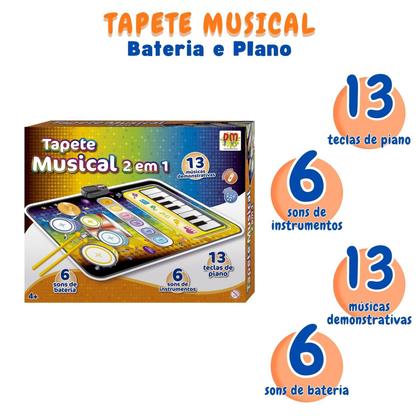 Imagem de Tapete Atividades Bateria Piano Musical Bebê Infantil 2 Em 1