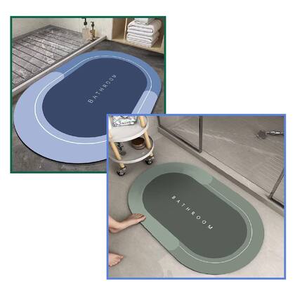 Imagem de Tapete Banheiro Absorvente Macio Antiderrapante Oval Azul ou Verde