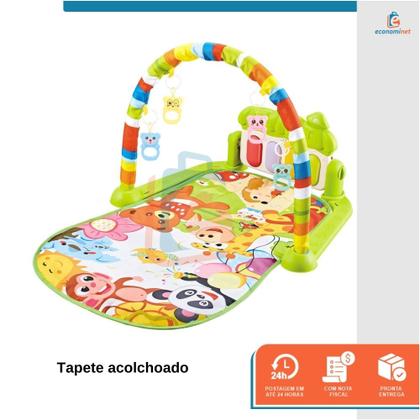 Imagem de Tapete Bebê Mobile Musical Melodia Baby Style Verde Animais Tatame Infantil Portátil Termico Musical Piano Ginásio Atividades Educativo Interativo