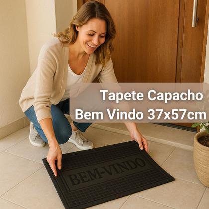 Imagem de Tapete Capacho Bem-vindo 37x57cm Pvc Poliéster Sortido