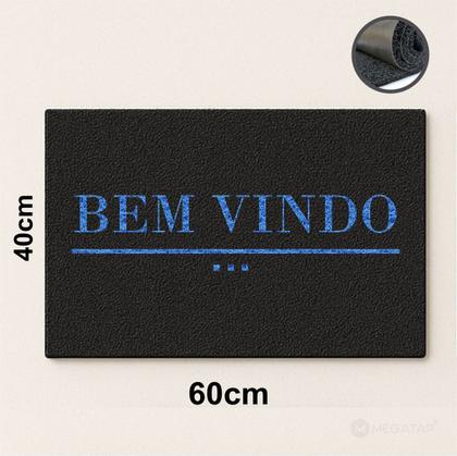 Imagem de Tapete Capacho Bem Vindo Azul 60x40 - Preto