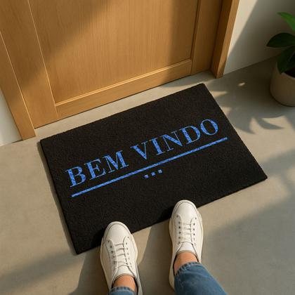 Imagem de Tapete Capacho Bem Vindo Azul 60x40 - Preto
