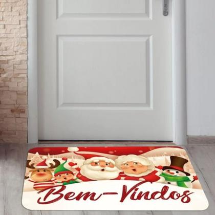 Imagem de Tapete Capacho Bem Vindos Família Noel de Natal 34x60cm