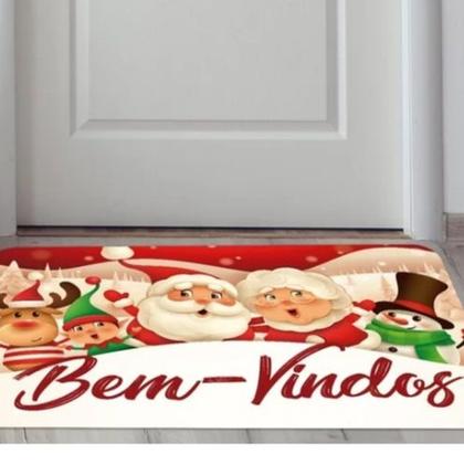 Imagem de Tapete Capacho Bem Vindos Família Noel de Natal 34x60cm