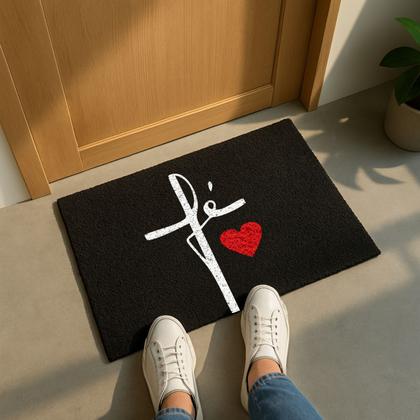 Imagem de Tapete Capacho Entrada Fé Decoração 60x40 Religioso