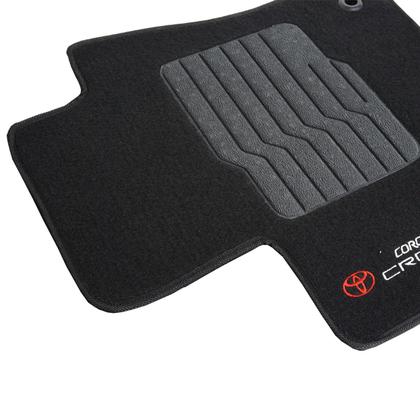 Imagem de Tapete Carpete Corolla Cross 2021 à 2025 Preto Logo Bordado Jogo 5 Peças Ecotap S8518 Automotivo