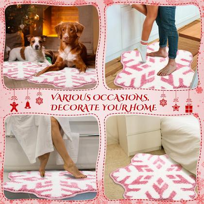 Imagem de Tapete Ceenna Snowflake, 2 peças, inverno, Natal, casa de banho, rosa