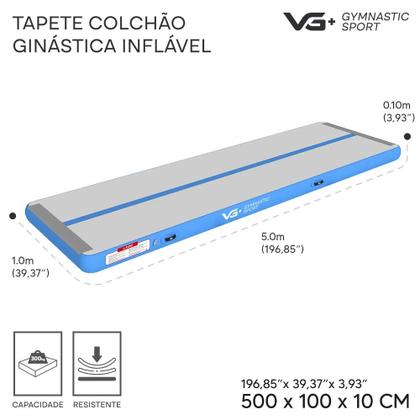 Imagem de Tapete Colchonete Inflável Ginástica 5 Metros Colchão AirTrack Tatame com Inflador Elétrico VG Plus