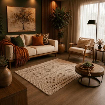 Imagem de Tapete Crochê Sala Quarto Algodão Fio 8 Artesanal 1,60x1,00m Grande Retangular Luxo