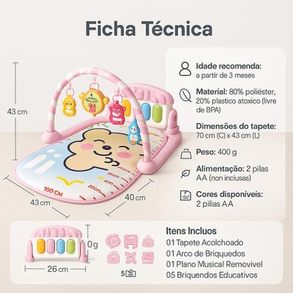 Imagem de Tapete de Atividades Musical com Piano Mobiles Suspensos Educativos Estimulo Sensorial Para o Bebe