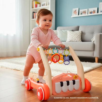 Imagem de Tapete De Atividades Para Bebês 2 Em 1 Andador Pianinho Rosa