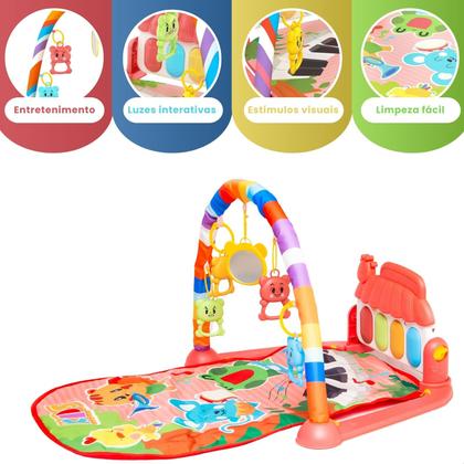 Imagem de Tapete de Atividades Sensorial para Bebê 5 Mobiles e Piano Musical com Som e Luzes