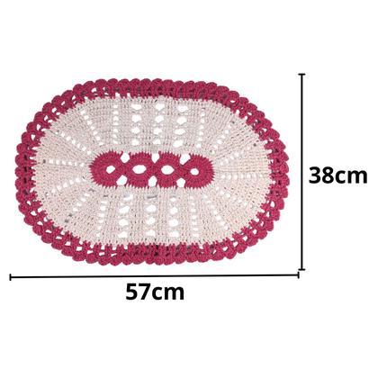 Imagem de Tapete De Banheiro Crochê Oval Branco Com Rosa Pink 57Cm Ótima Qualidade Feito Manualmente Não Desfia Ao Lavar