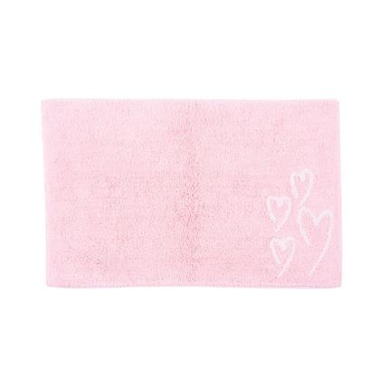 Imagem de Tapete De Banheiro Quarto Kids Infantil Bebê Algodão Retangular Vizapi Love 50x80Cm Rosa Claro Branco