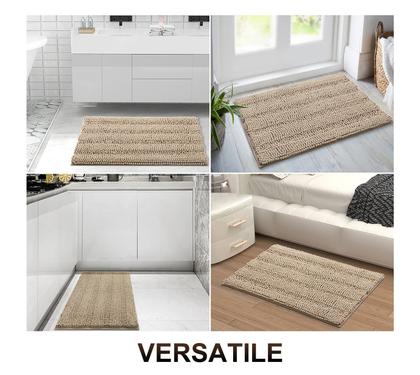 Imagem de Tapete de banho Grandaily Chenille listrado 152x61 cm bege extra grosso