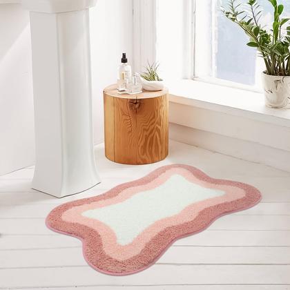 Imagem de Tapete de banho HAOCOO rosa lavável 45x65cm macio antiderrapante para banheiro