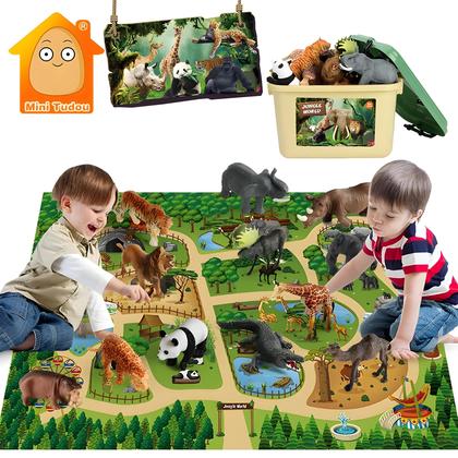 Imagem de Tapete De Brincar Infantil Com Animais Da Selva E Zoológico, Com Panda, Leão, Tigre, Girafa,