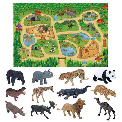Imagem de Tapete De Brincar Infantil Com Animais Da Selva E Zoológico, Com Panda, Leão, Tigre, Girafa,