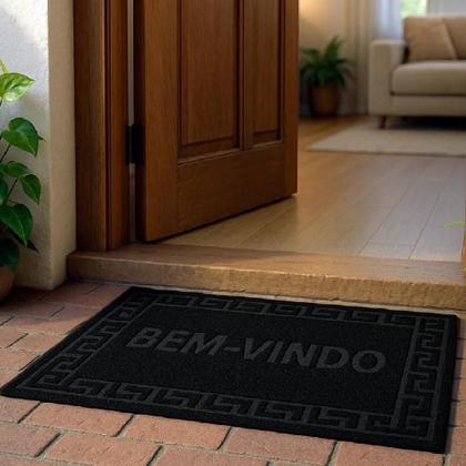 Imagem de Tapete de Entrada Macio Bem-Vindo Retangular 40cm X 60cm Pvc Base Antiderrapante para Porta Preto