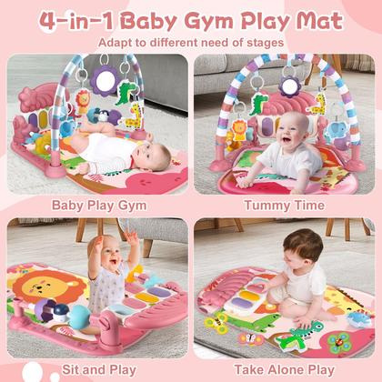 Imagem de Tapete de Ginástica Infantil Joryuek com Chocalhos e Espelho - Rosa Claro