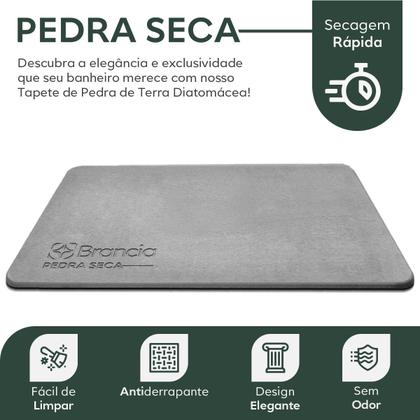 Imagem de Tapete de Pedra Diatomita para Banheiro 60x39cm Cinza Antiderrapante Alta Absorção Secagem Rápida Premium Garantia