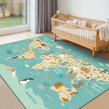 Imagem de Tapete de sala de jogos para crianças Hazo Haus lavável 150x210 cm Blue Animals