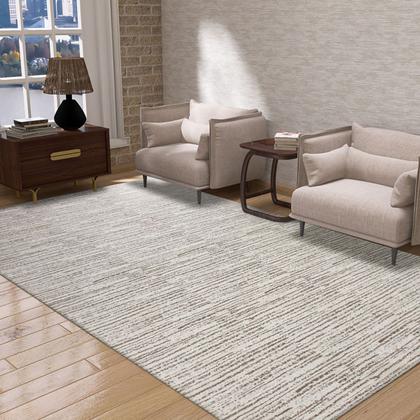 Imagem de Tapete de Sala Quarto 2,00m x 1,40m Antiderrapante Emborrachado Decoração Bege Rústico Boho Artesanal Tear Jacquard