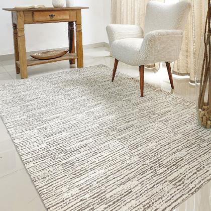 Imagem de Tapete de Sala Quarto 2,00m x 1,40m Antiderrapante Emborrachado Decoração Bege Rústico Boho Artesanal Tear Jacquard