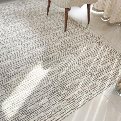 Imagem de Tapete de Sala Quarto 2,00m x 1,40m Antiderrapante Emborrachado Decoração Bege Rústico Boho Artesanal Tear Jacquard