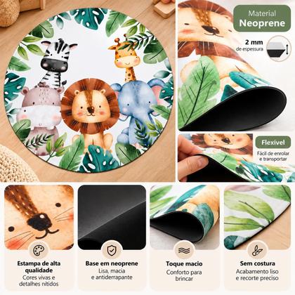 Imagem de Tapete Decorativo Quarto Infantil Neoprene Zoológico 1,40m
