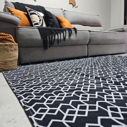 Imagem de Tapete Decorativo Sala Quarto Grande 2,0 x 1,4 m Antiderrapante Jacquard Estampa Geométrica e Abstrata Dallas