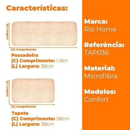 Imagem de Tapete e Passadeira de Microfibra Confort 2 peças - Rio Home