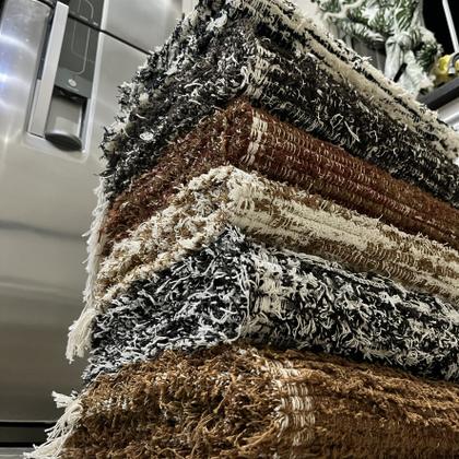 Imagem de Tapete e Passadeiras Cozinha e Casa Felpudo Algodão Rustico Estilo Boho Jogo 03 Peças