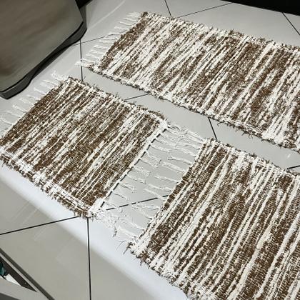 Imagem de Tapete e Passadeiras Cozinha e Casa Felpudo Algodão Rustico Estilo Boho Jogo 03 Peças