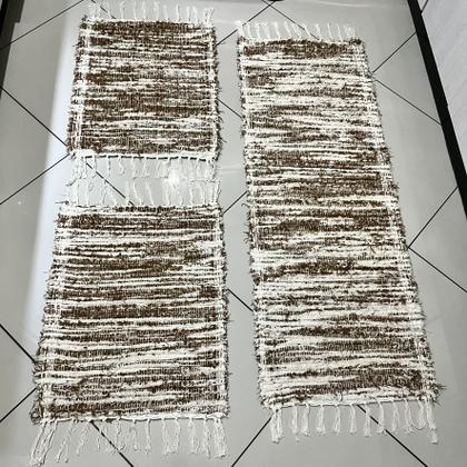 Imagem de Tapete e Passadeiras Cozinha e Casa Felpudo Algodão Rustico Estilo Boho Jogo 03 Peças