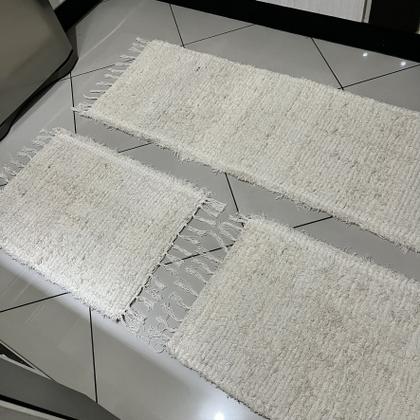 Imagem de Tapete e Passadeiras Cozinha e Casa Felpudo Algodão Rustico Estilo Boho Jogo 03 Peças