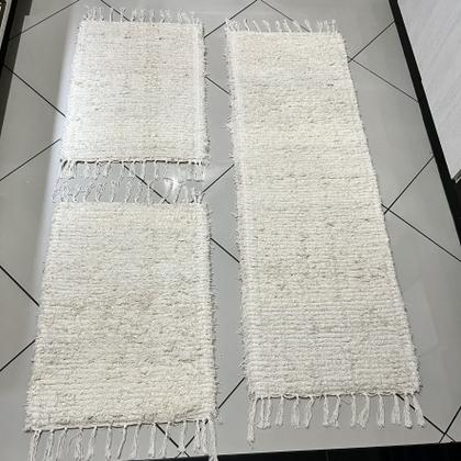 Imagem de Tapete e Passadeiras Cozinha e Casa Felpudo Algodão Rustico Estilo Boho Jogo 03 Peças