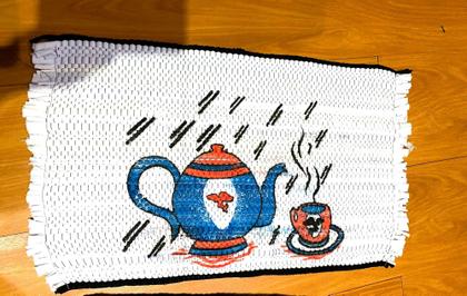 Imagem de Tapete estampado trançado de porta entrada cozinha banheiro resistente