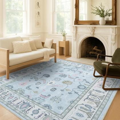 Imagem de Tapete Fame Living Cream Blue Oushak Modern Vintage Turkish
