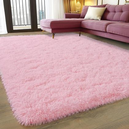 Imagem de Tapete felpudo Wish Tree Pink 6 x 9 pés para sala de estar de meninas e crianças