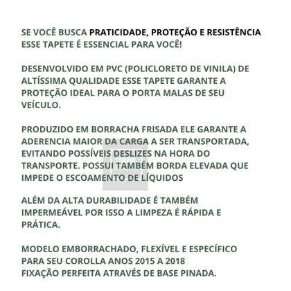 Imagem de Tapete Flexível Emborrachado Porta Malas Corolla 15 16 17 18